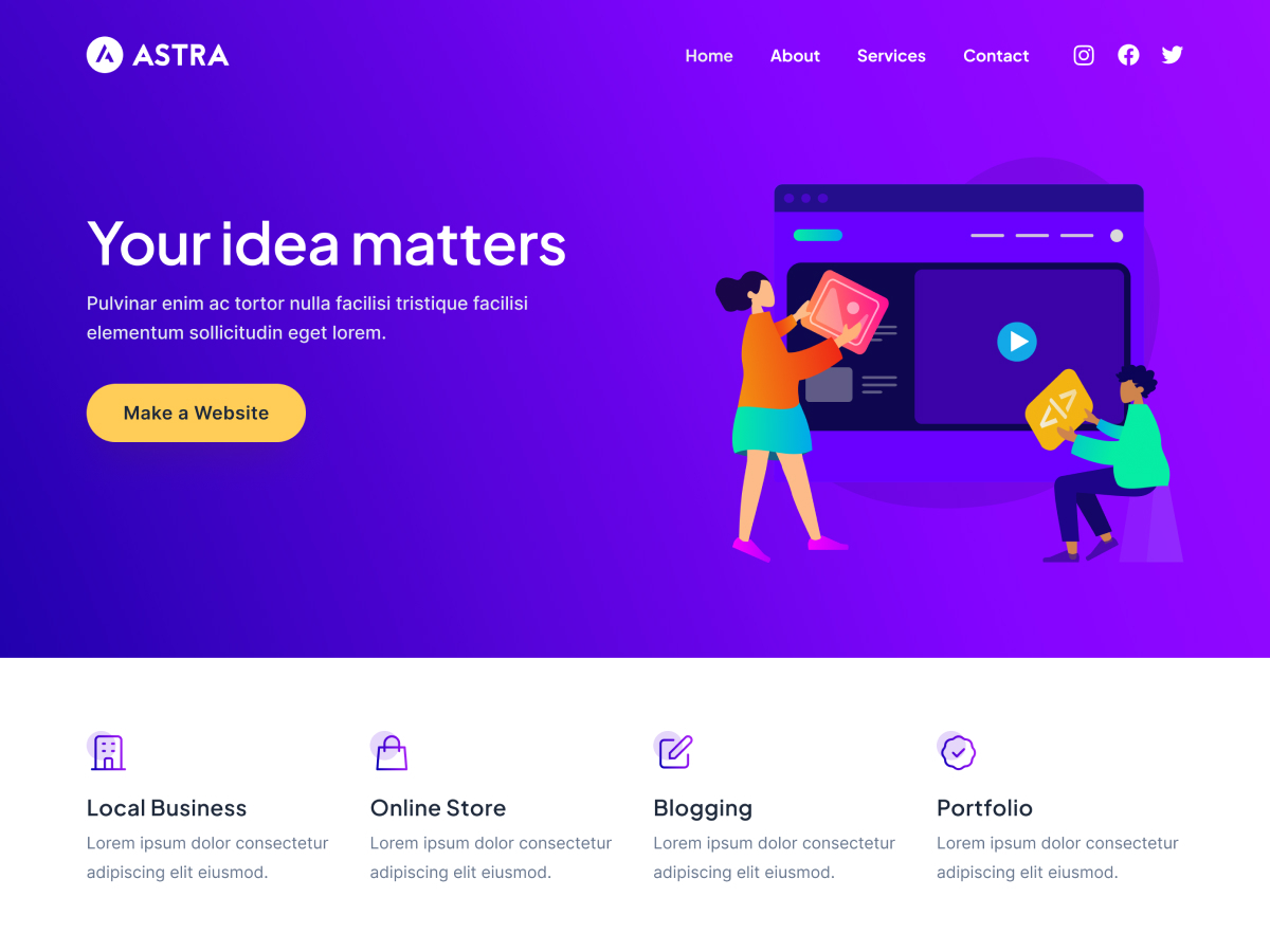 Astra WordPress theme screenshot showing starter template library