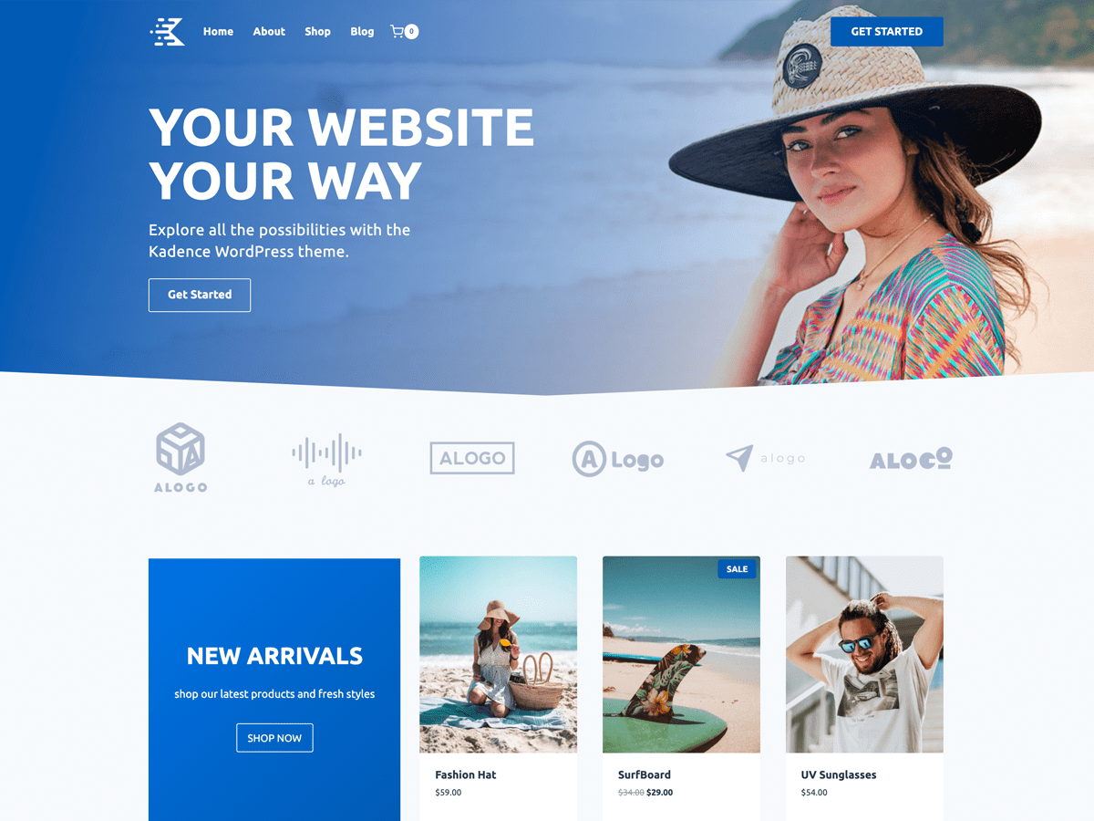 Kadence WordPress theme screenshot showing modern starter template design